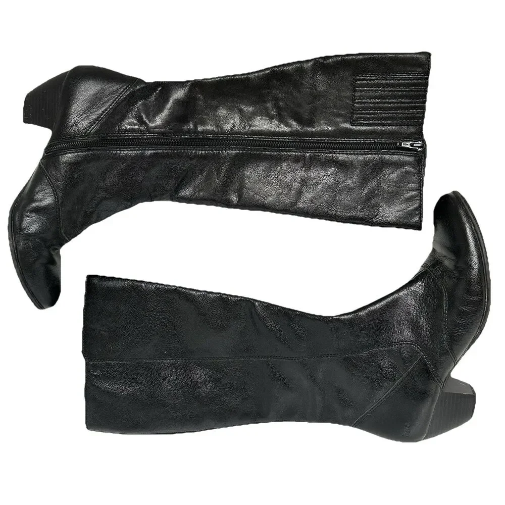 boc Black Leather Knee-High Zip Riding Boots